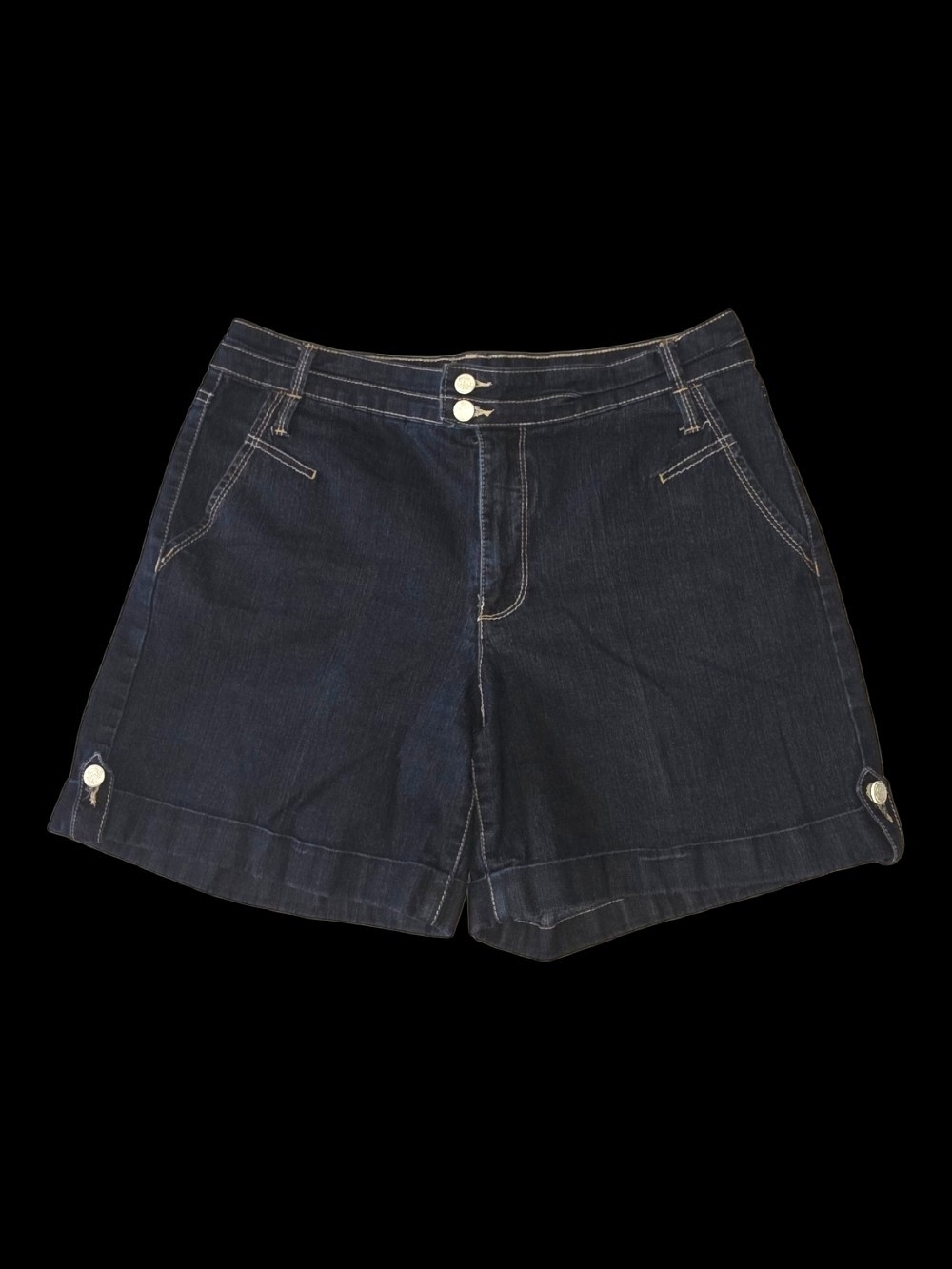 Gloria Vanderbilt Celina Denim Shorts Size 10 Dark Wash Cuffed Double Button